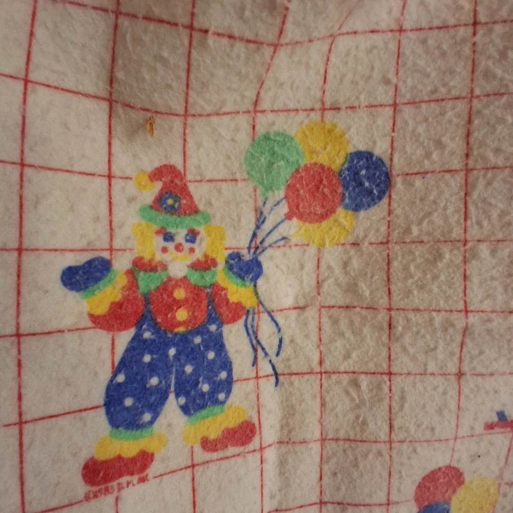 Vintage 80s Rainbow Circus‎ Clown Baby Kids Blanket GVC Beacon USA